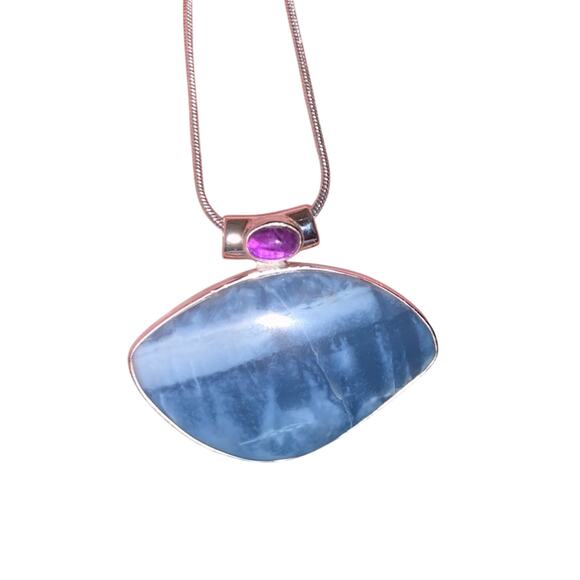 Owyhee opal and amethyst SS pendent - Picture 4 of 4